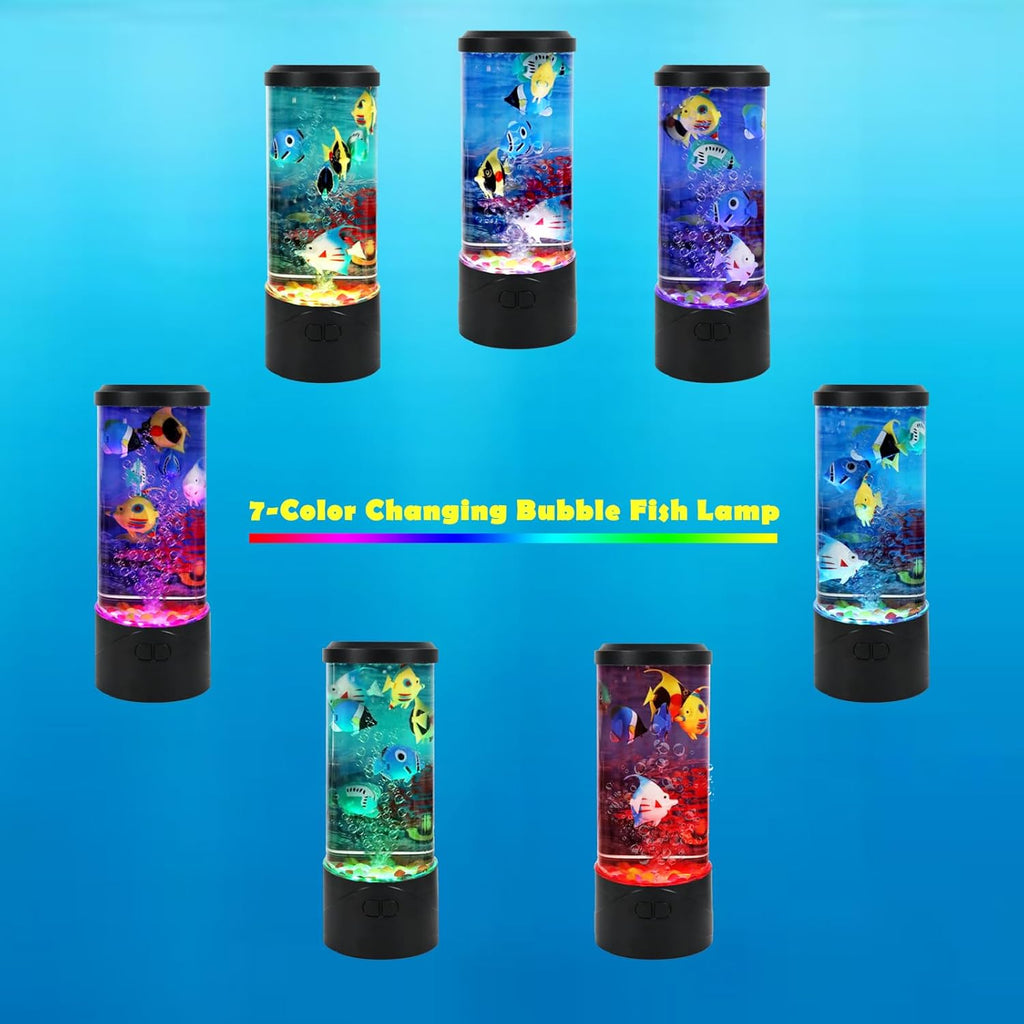 Toycol Bubble Fish Lamp,Artificial Aquarium Lamp with 7-Color Changing,Sensory Bubble Tube Light with 6 Fake Fish Moving,Mood Night Light,Great Gift for Kids & Adults,Decor for Home Office Bedroom
