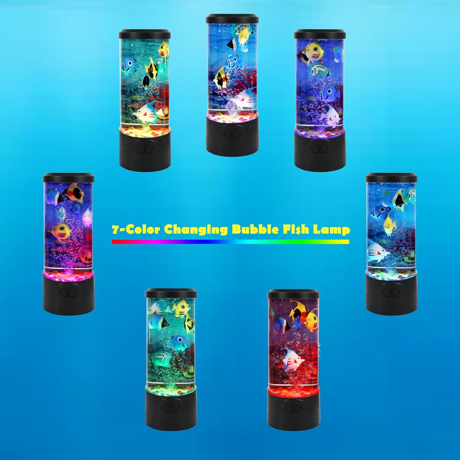 Toycol Bubble Fish Lamp,Artificial Aquarium Lamp with 7-Color Changing,Sensory Bubble Tube Light with 6 Fake Fish Moving,Mood Night Light,Great Gift for Kids & Adults,Decor for Home Office Bedroom