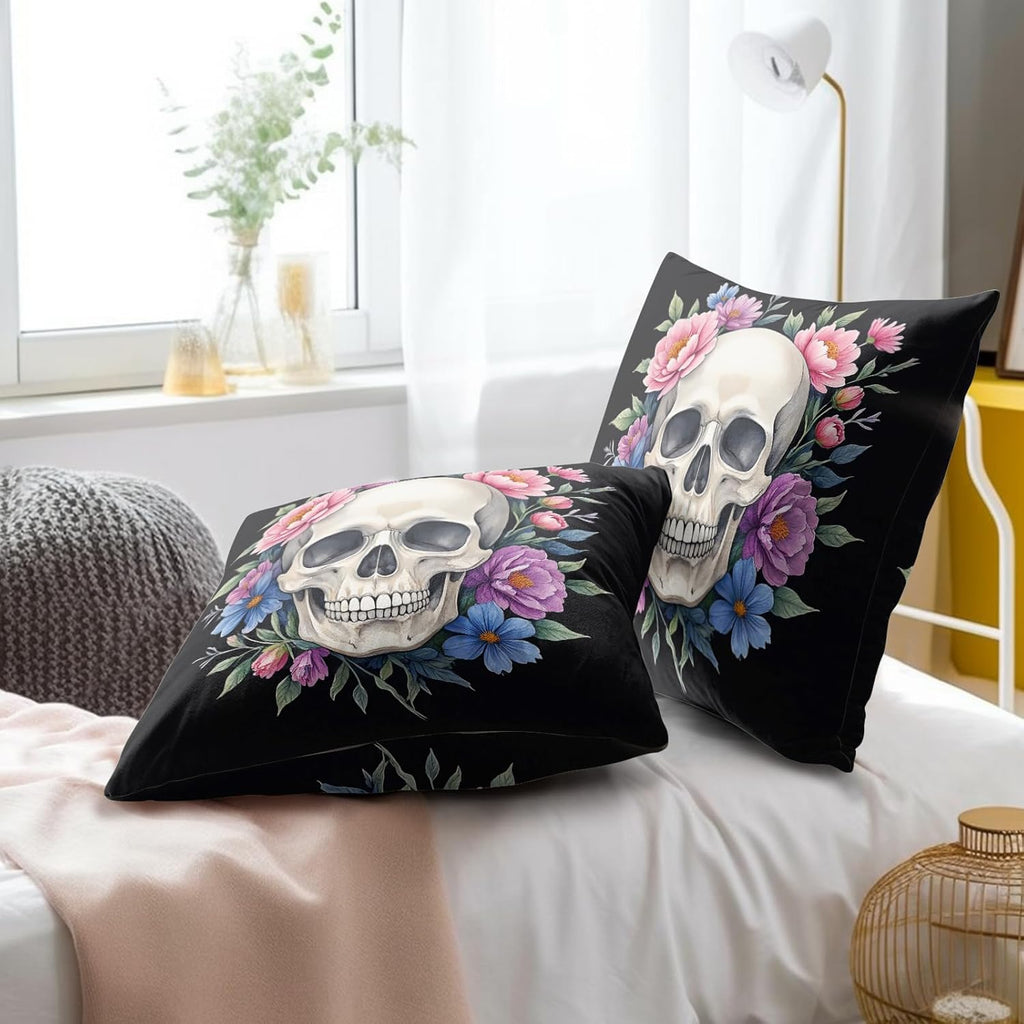 Bohemian Skull Throw Pillow Covers Set of 2 Ultra-Soft All-Season Pillow Shams with Hidden Zipper,Durable for Sofa Bed Car Decor & Gift Luxury 18x18IN