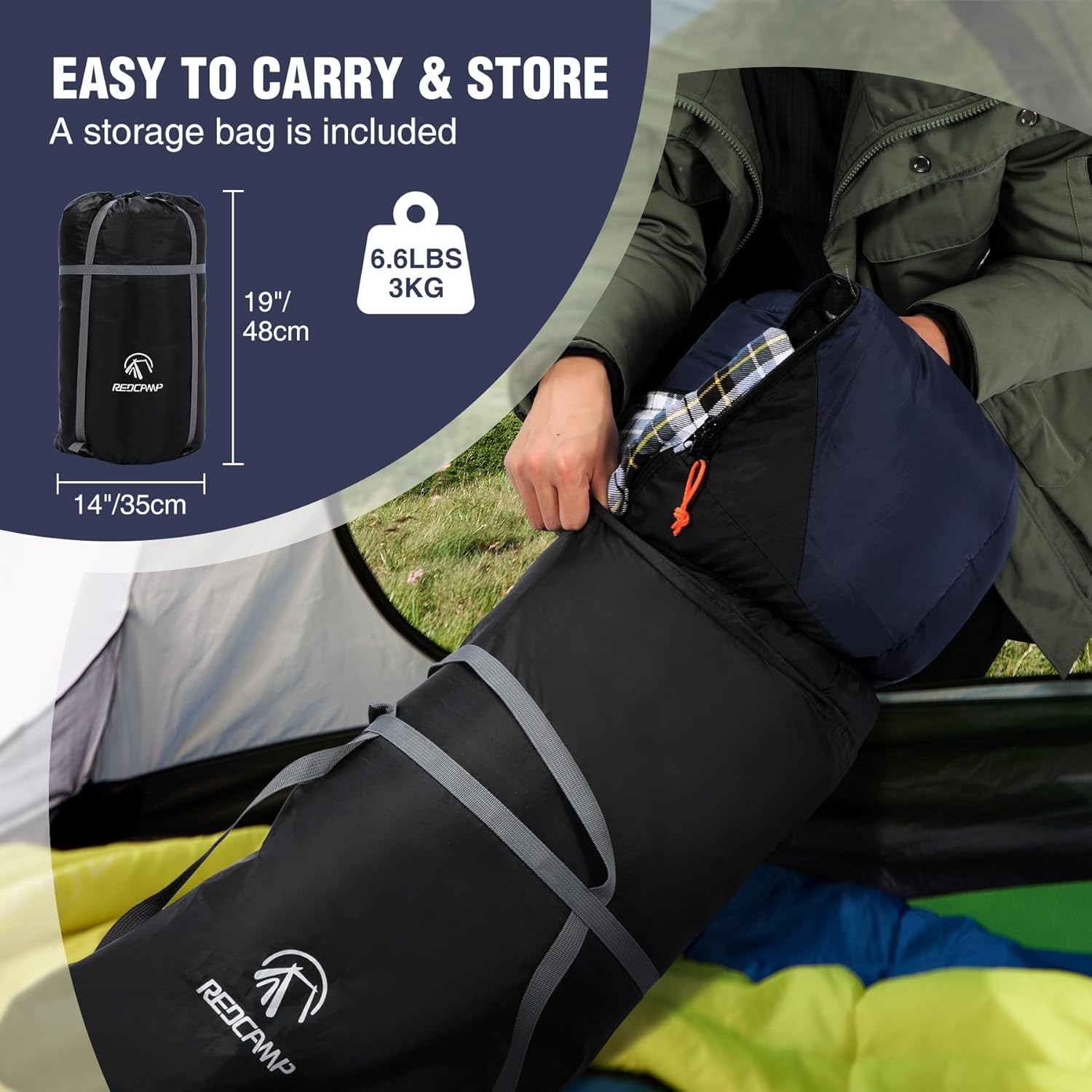 REDCAMP Cotton Flannel Sleeping Bag for Camping Backpacking, Adults Cold Weather Envelope Sleeping Bags with 2/3/4/6lbs Filling
