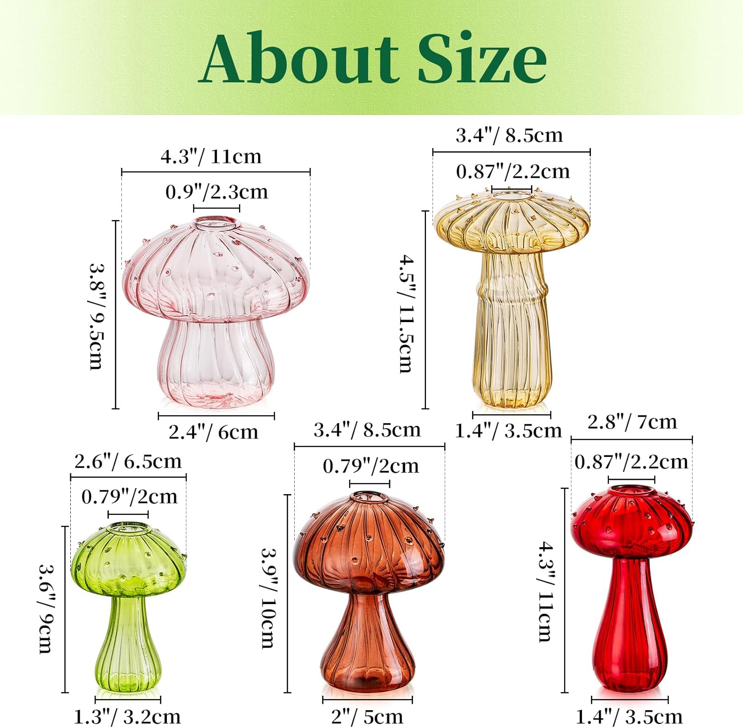Mushroom Jars for Plants, Hewory 10pcs Colored Glass Mushroom Bud Vase for Flower, Unique Plant Propagation Stations Propagating Vases Decor, Mini Cute Hydroponic Terrarium Planter for Indoor Planters