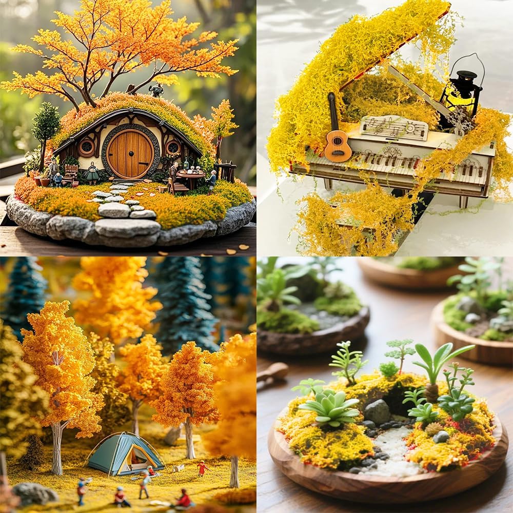 Artificial Faux Moss, 3.52 oz Fake Yellow Moss for Potted Plants, Artificial Moss for Crafts, Maintenance-Free Artificial Moss for DIY Scenery, Fairy Garden (100g, Yellow)