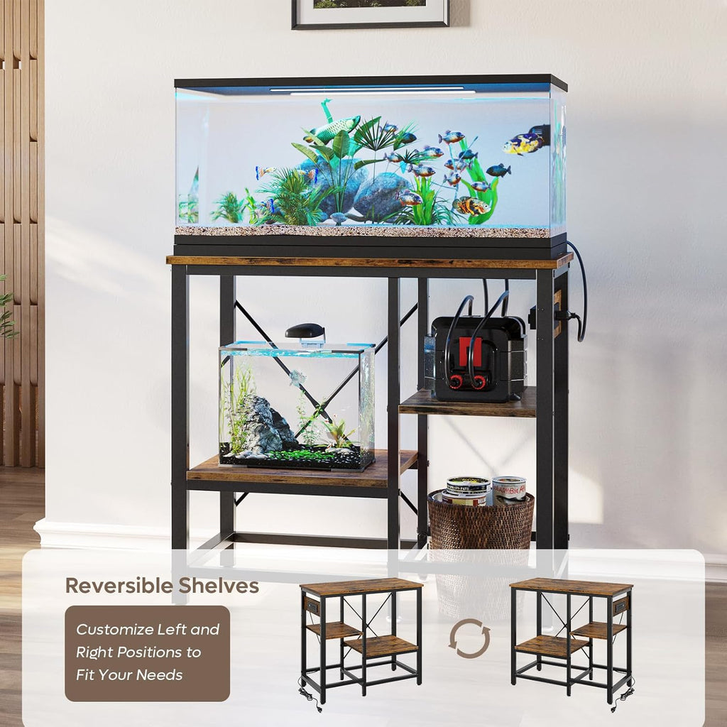Bestier 20-29-37 Gallon Fish Tank Stand with Power Outlet, 30x13 Metal Aquarium Stand with Filter Storage, 6-Leg Reptile Tank Stand with 3-Tier Adjustable Storage Shelves, 400LBS Capacity