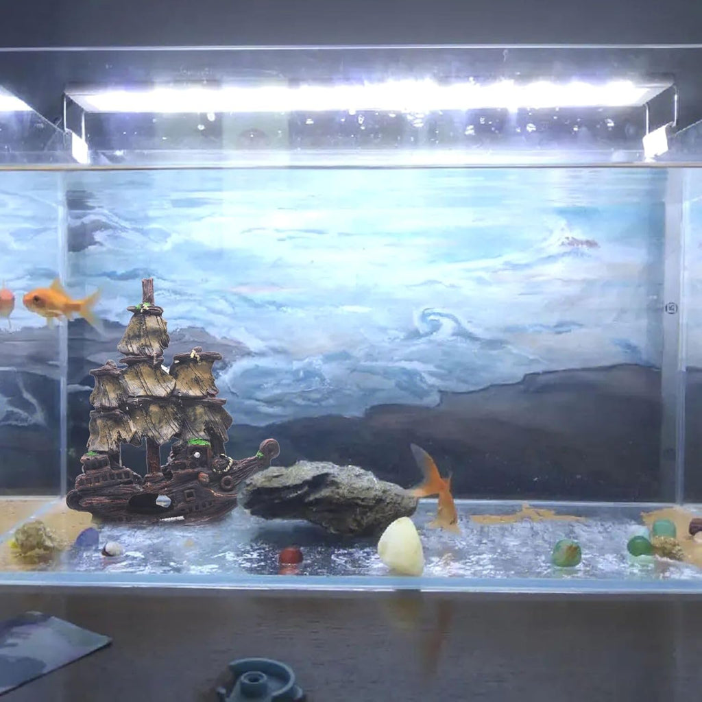 Saim Aquarium Shipwreck Decorations Fish Tank Ornaments, Fish Tank Lifelike Ship Decor, Resin Pirate Ship Decor, Sunken Ship Tabletop Ornaments Fish Shrimp Cave Hide