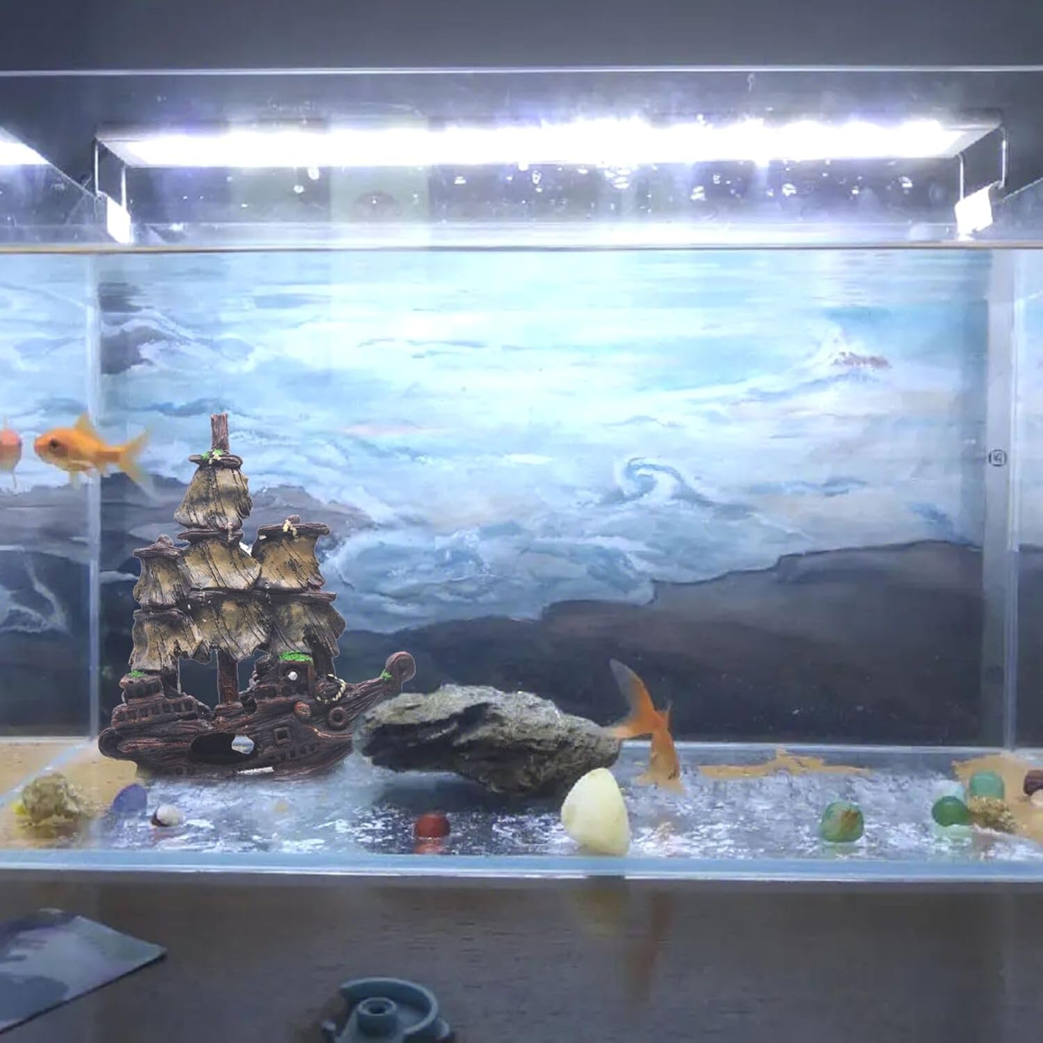 Saim Aquarium Shipwreck Decorations Fish Tank Ornaments, Fish Tank Lifelike Ship Decor, Resin Pirate Ship Decor, Sunken Ship Tabletop Ornaments Fish Shrimp Cave Hide