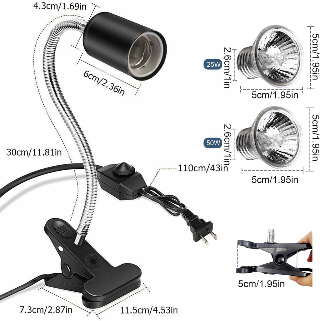 Upgraded Reptile Heat Lamp, UVA/UVB Turtle Heat Light Dimmable Aquarium Basking Light with 2 Bulbs Habitat Heating Lamp with 360° Rotatable for Terrarium Reptiles Lizard Snake