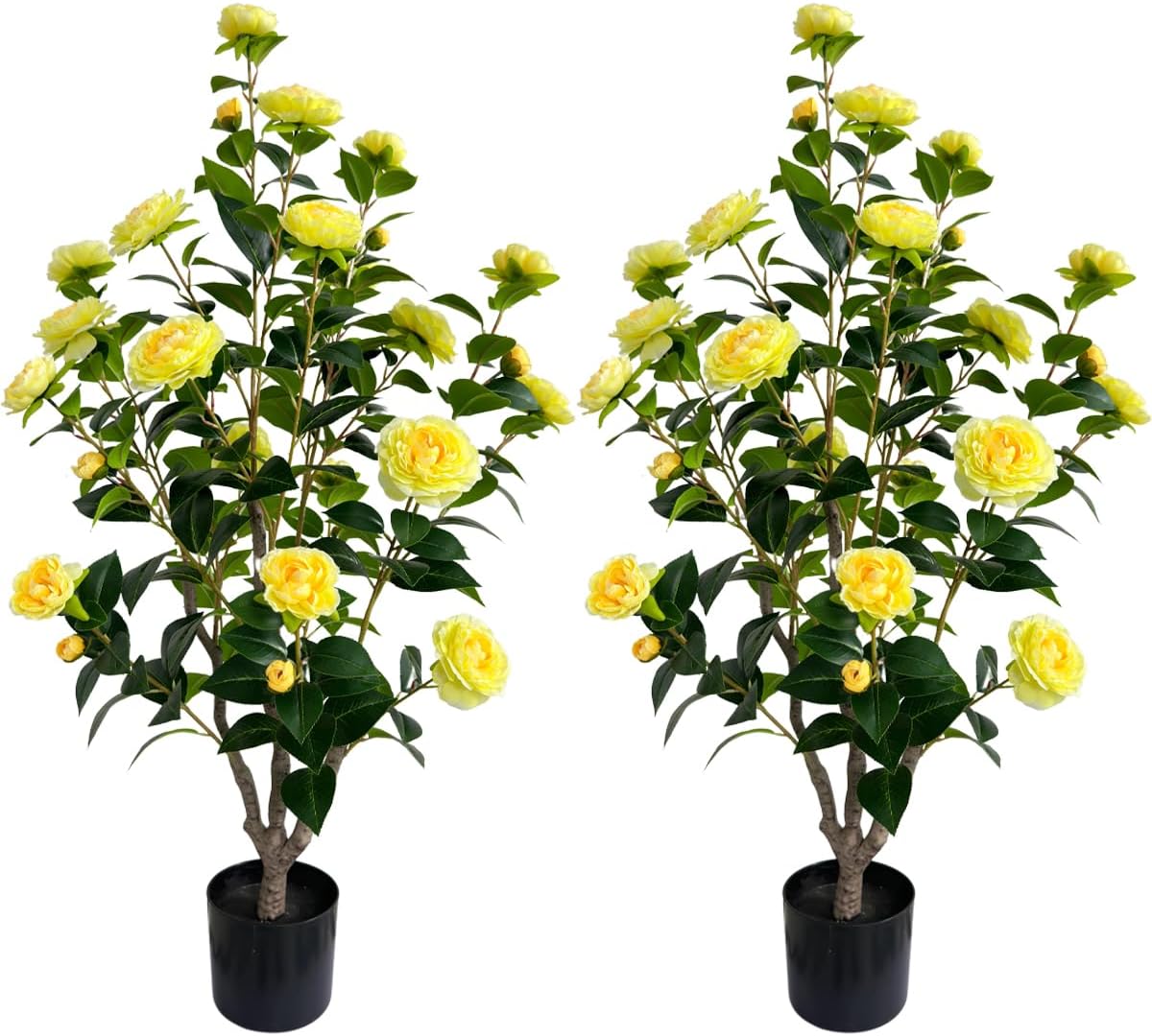 Artificial Camellia Tree 3.4ft Fake Trees pseudophyte (2, Yellow)