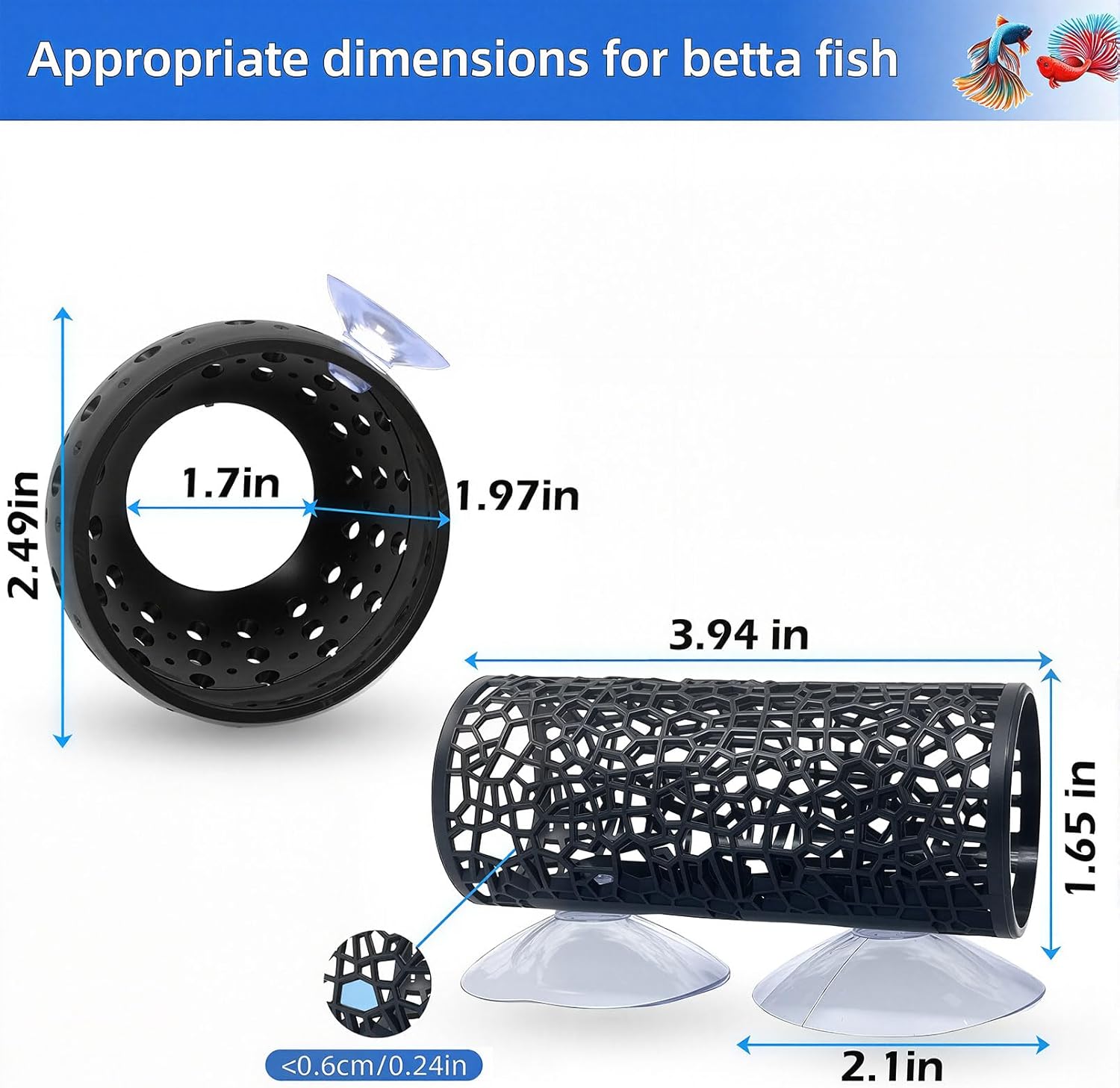 2 PCS Betta Fish Tunnel Hammock & Shrimp Cave Aquarium Decor, Betta Tunnel Black Hideout Tube for Small Fish, Shrimp, Guppy Hiding & Resting (Black)