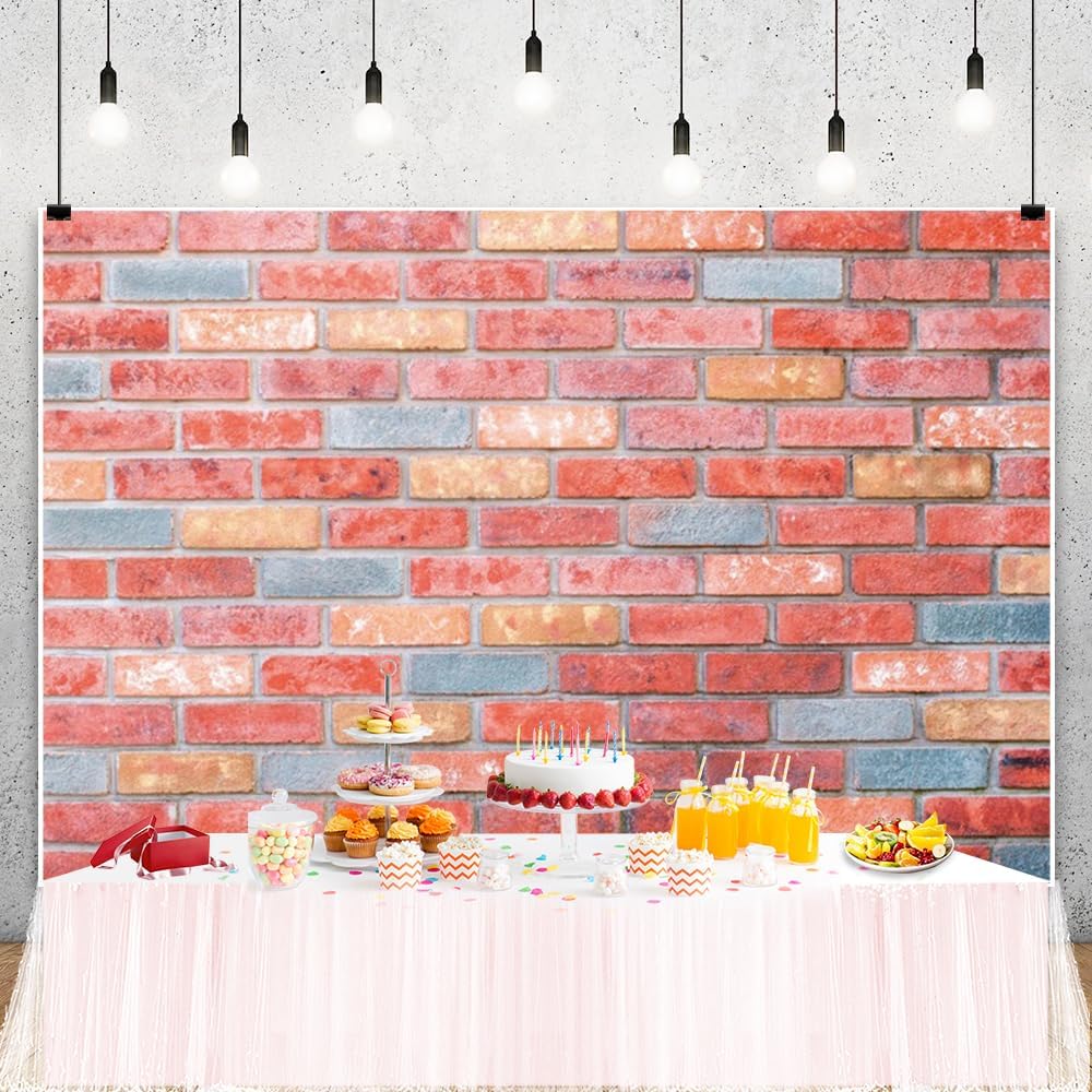 ChloropLastid 15x10ft Brick Wall Backdrop Retro Art Pink Brick Wall Background Rural Style Wall Texture Countryside Photography for Newborn Birthday Baby Shower Party Photo Shooting Studio Props
