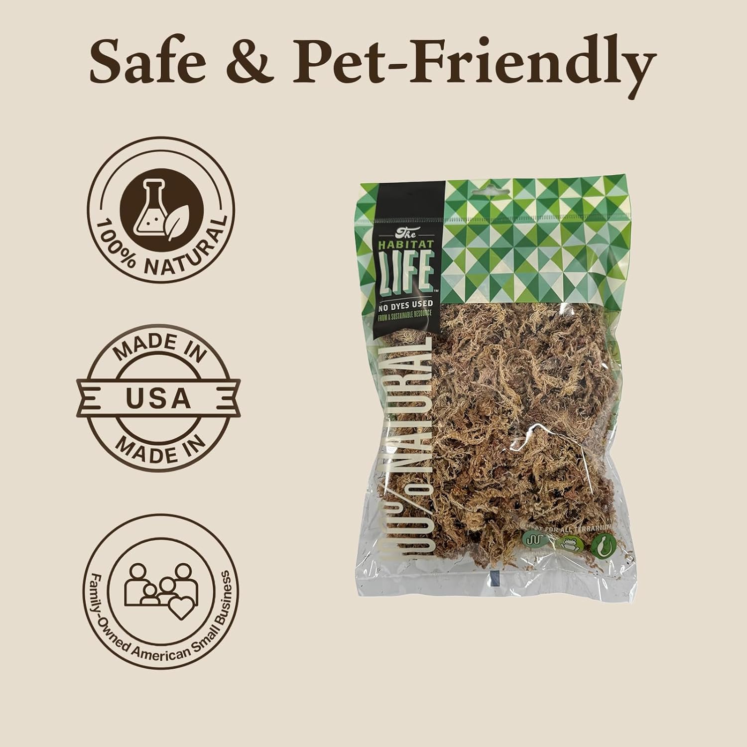The Habitat Life - Natural Sphagnum Moss - for Reptiles, Amphibians & Invertebrates Terrariums - Humidity Control - Ideal for Burrowing & Nesting - Dye-Free & Safe - Small - 1 Pack