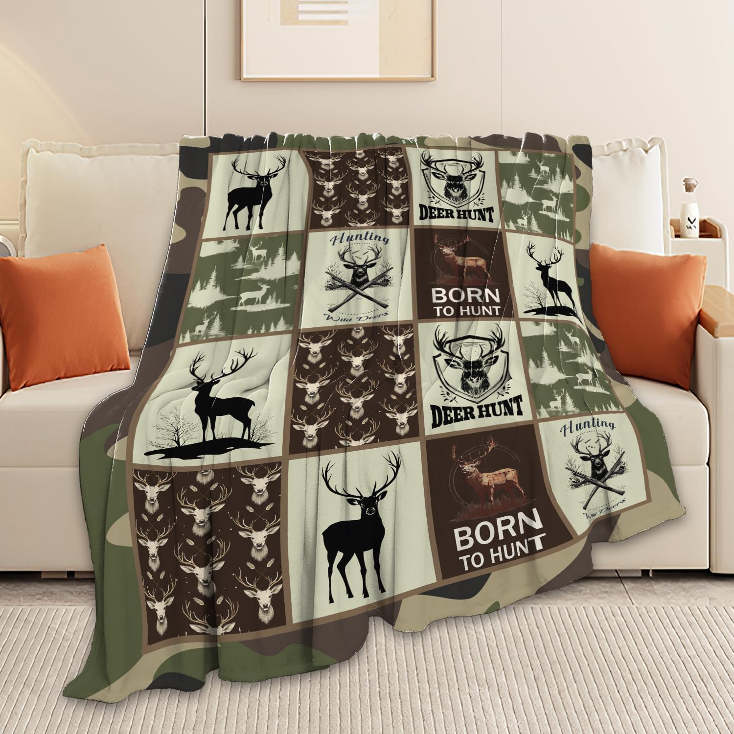 Deer Hunting Blanket Hunt Deer Throw Blanket Gifts for Girls Women Kids Boys Adults Men Super Soft Cozy Plush Fluffy Fuzzy Fleece Blanket Home Decor 40''X50''