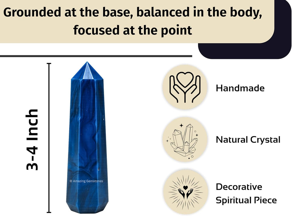 Amazing Gemstone Blue Agate Crystal Towers ~ Natural Healing Crystal Point Obelisk for Reiki Healing and Crystal Grid (3- Inch)