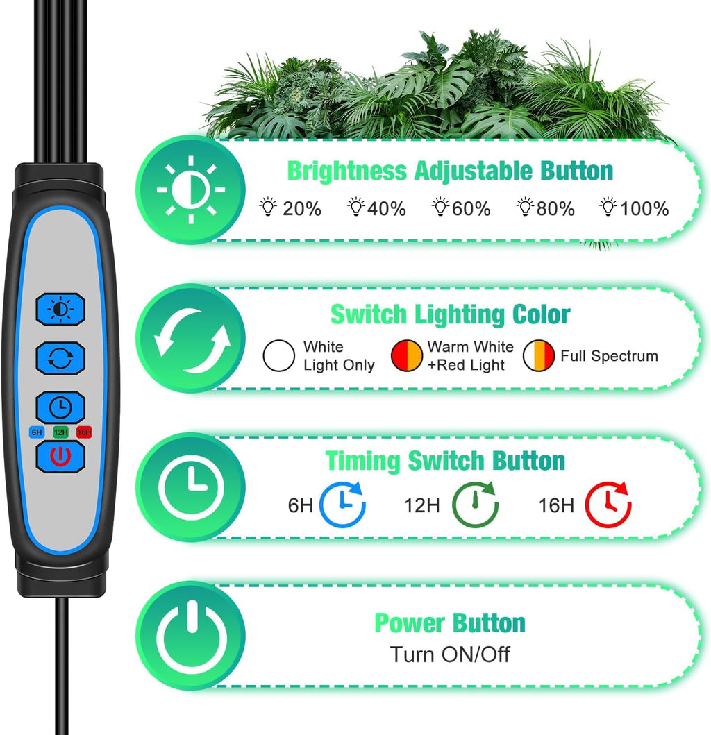 Wolezek Grow Lights for Indoor Plants, 2 Pack 80 LED Full Spectrum Grow Light with Clip, Plant Light with 5000K/3000K/660nm LED Chips, Auto Timer 6/12/16H, Grow Lamp for Seed Starting, Winter Growth