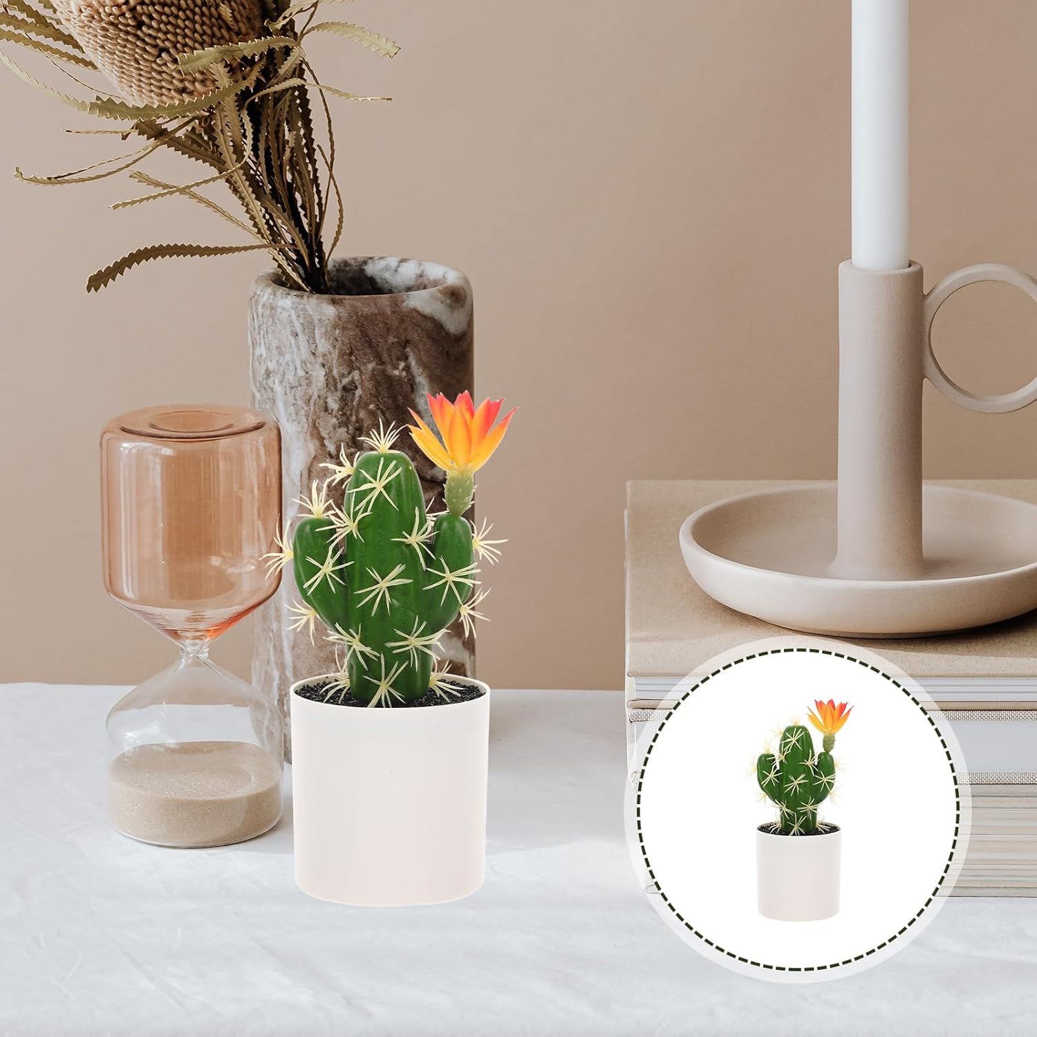 HOMSFOU Artificial Cactus Bonsai Lifelike Plastic Potted Cactus Ornament for Tabletop Decor and Easy Care Fake Plant for Home Office Decoration