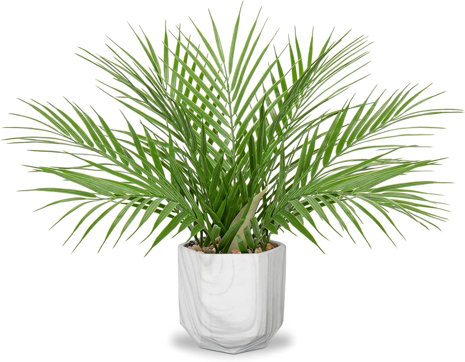Hollyone Large Artificial Potted Plants Fake Palm Plants 16" Faux Green Plant Plastic Tropical Palm Tree in Marble Ceramic Pots Bohemian for Home Room Office House Indoor Decoration