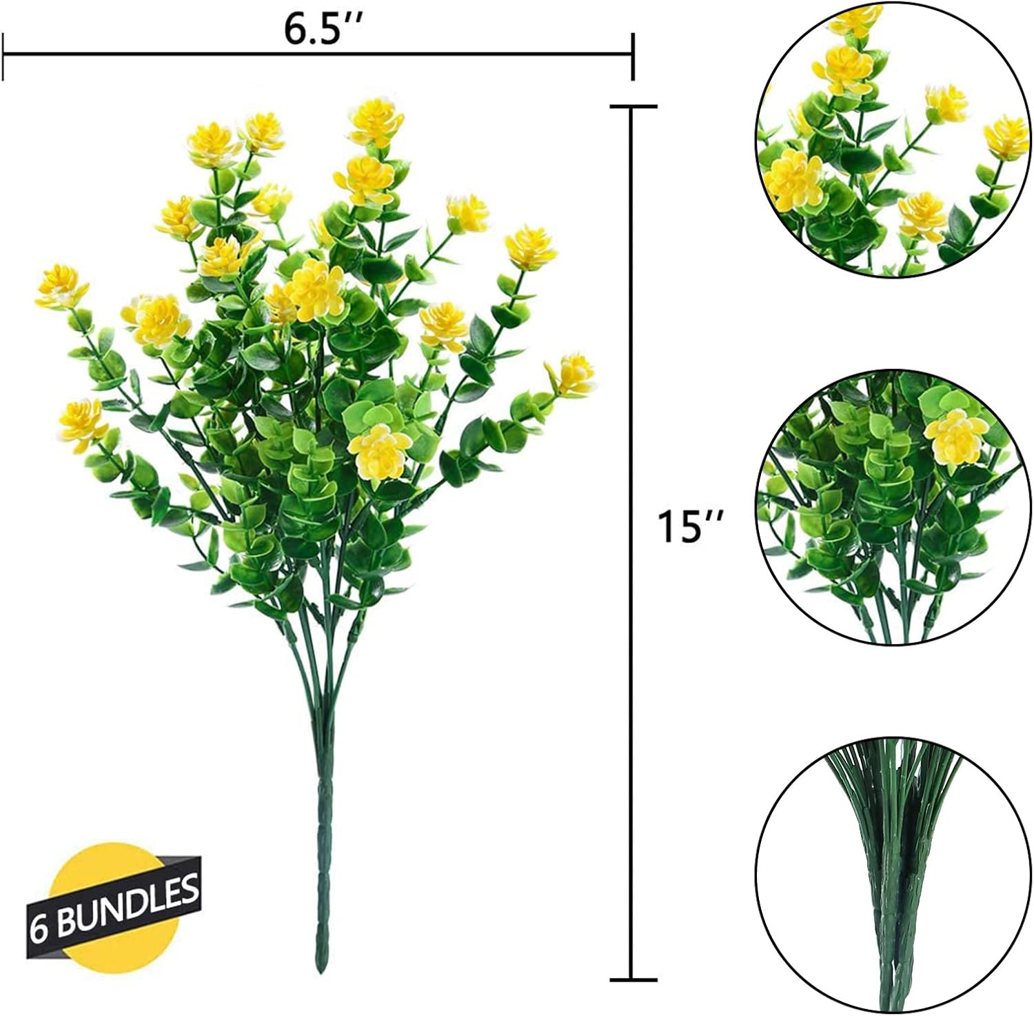 GREENRAIN Artificial Flowers Outdoor Fake Flowers for Decoration UV Resistant No Fade Faux Plastic Plants Garden Porch Window Box Décor (18 Bundles, 2#Yellow)