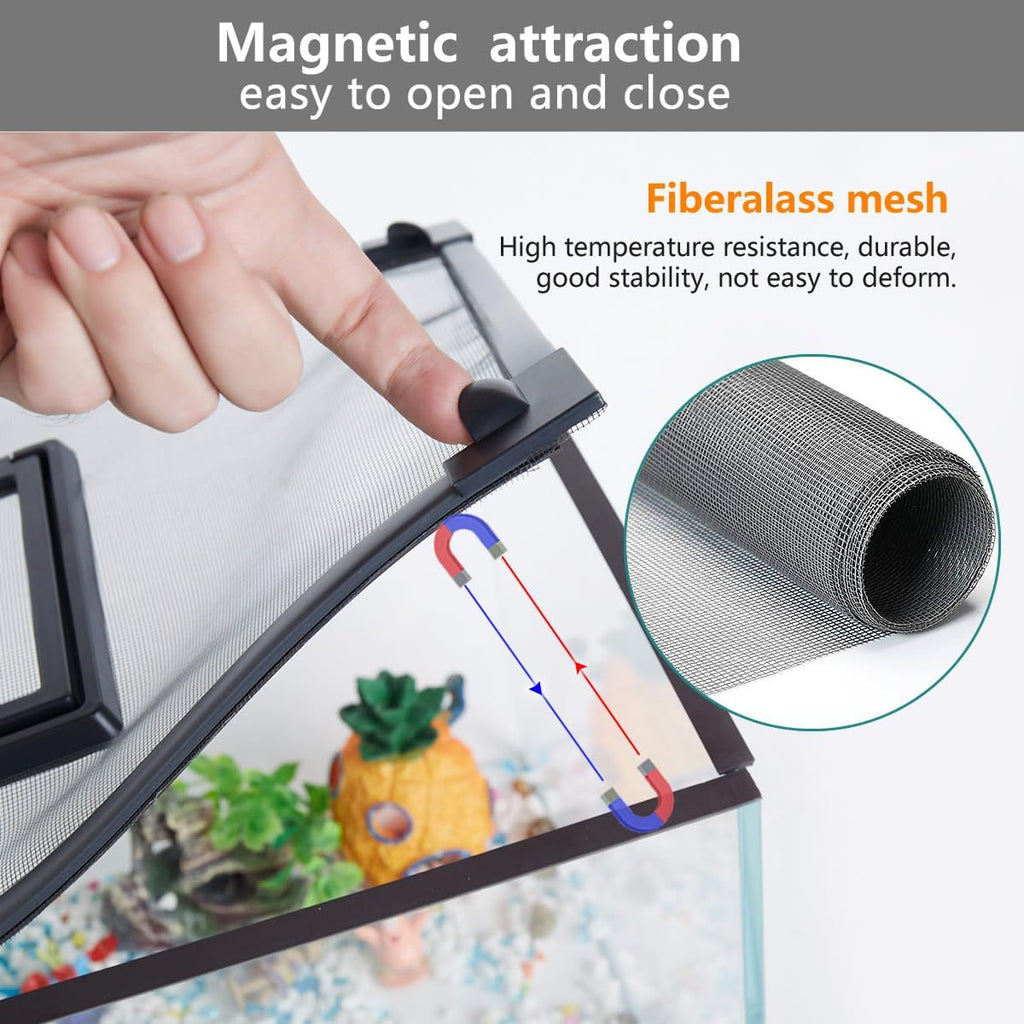 Magnetic Fish Tank Cover with Feeding Window Dark Grey Frame Grey Fiberglass Mesh, DIY Magnetic Fish Tank Lid 39"x19"(100x50CM), Preventing Fish from Jumping Out The Size can be Adjusted Smaller