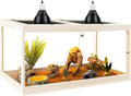 PROLEE Tempered Glass Bearded Dragon Tank,63 Gallon Reptile Tank with Meatl Mesh Roof and Front Sliding Door, Anti-Scratch Lizard Tank,Spacious Reptile Enclosure for Snakes,Lguanas, Chameleons (Oak)