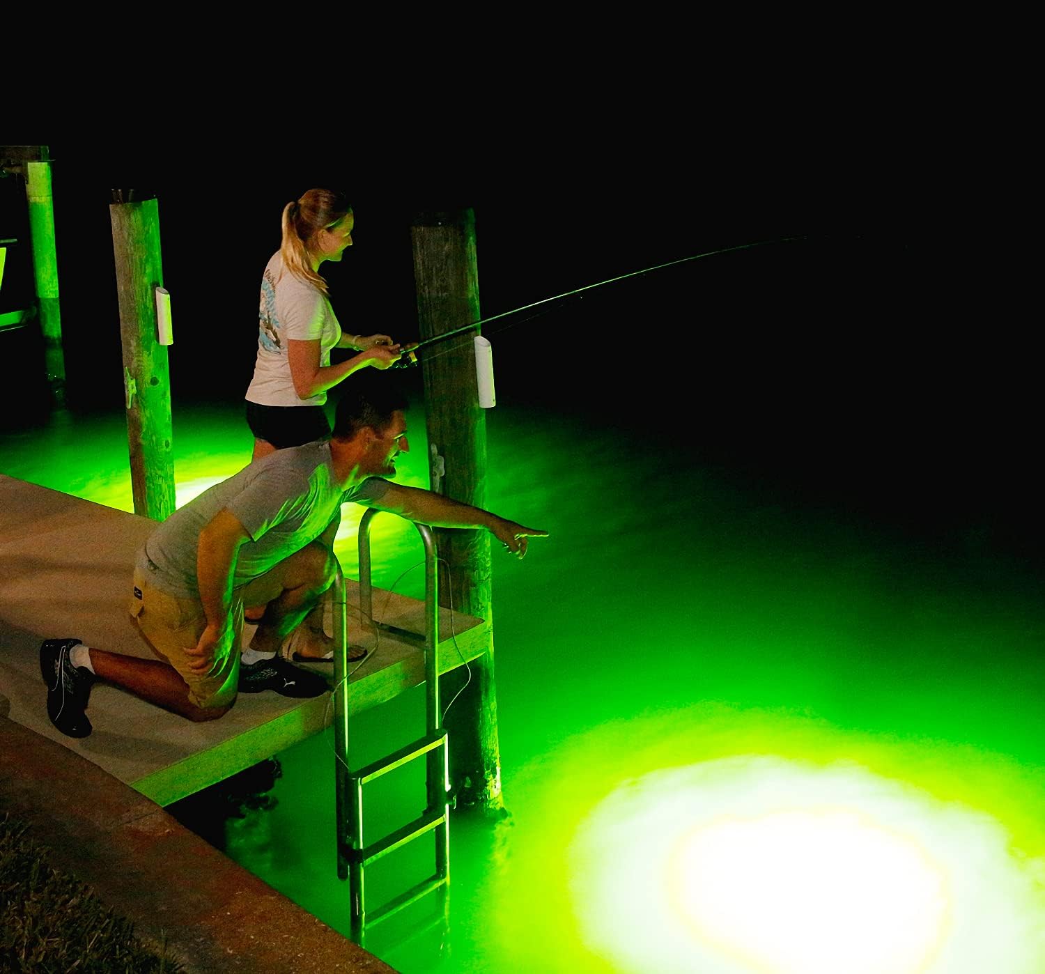 Underwater Fish Light Extra Bright Vibrant Green 250W Single Light for Docks with 50’ of Marine Grade Wire, Easy to Install, Dusk to Dawn Operation, Salt or Fresh Water, Guaranteed to Attract Fish