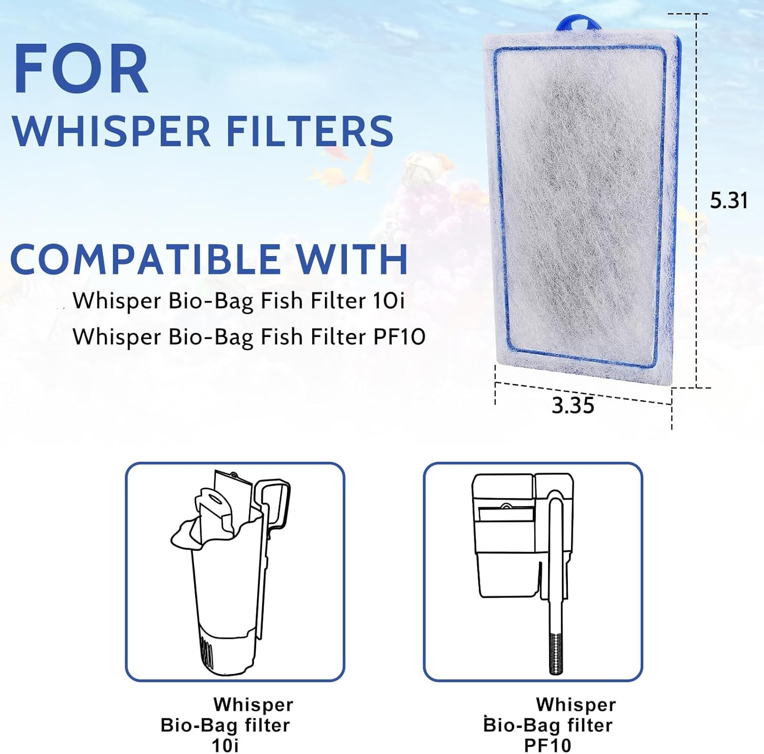 9 Count Assembled Medium Filter Cartridges Compatible with Tetra Whisper Bio-Bag Filters 10i PF10 Reptofilter 90 GPH Medium Replacement Filter Cartridges for Whisper Filter & Aquariums