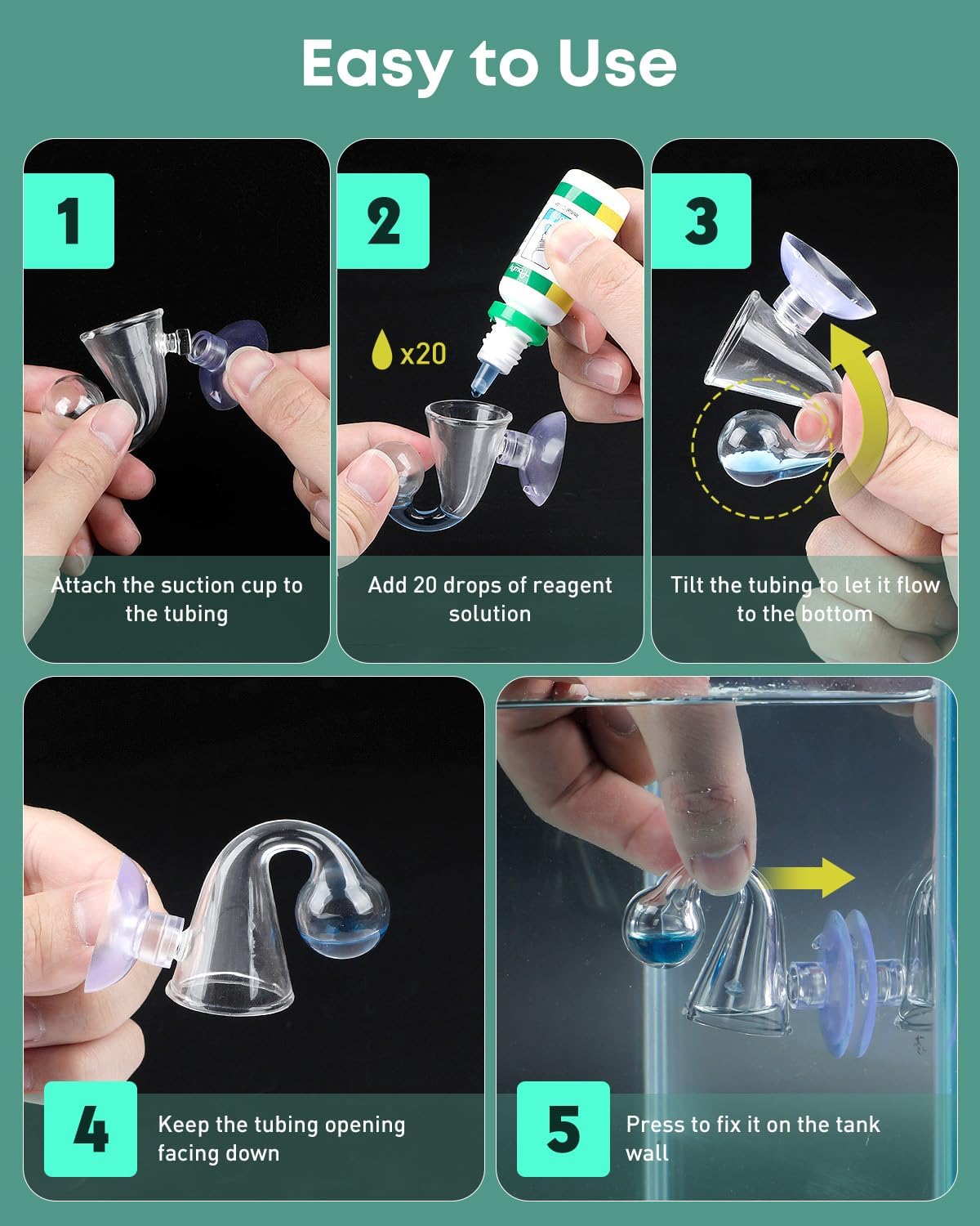 Pawfly Glass CO2 Drop Checker for Aquarium CO2 Indicator for Planted Fish Tank CO2 Monitor Kit with Solution & Suction Cups CO2 Detector Aquarium CO2 Tester Fish Tank Carbon Dioxide Checker