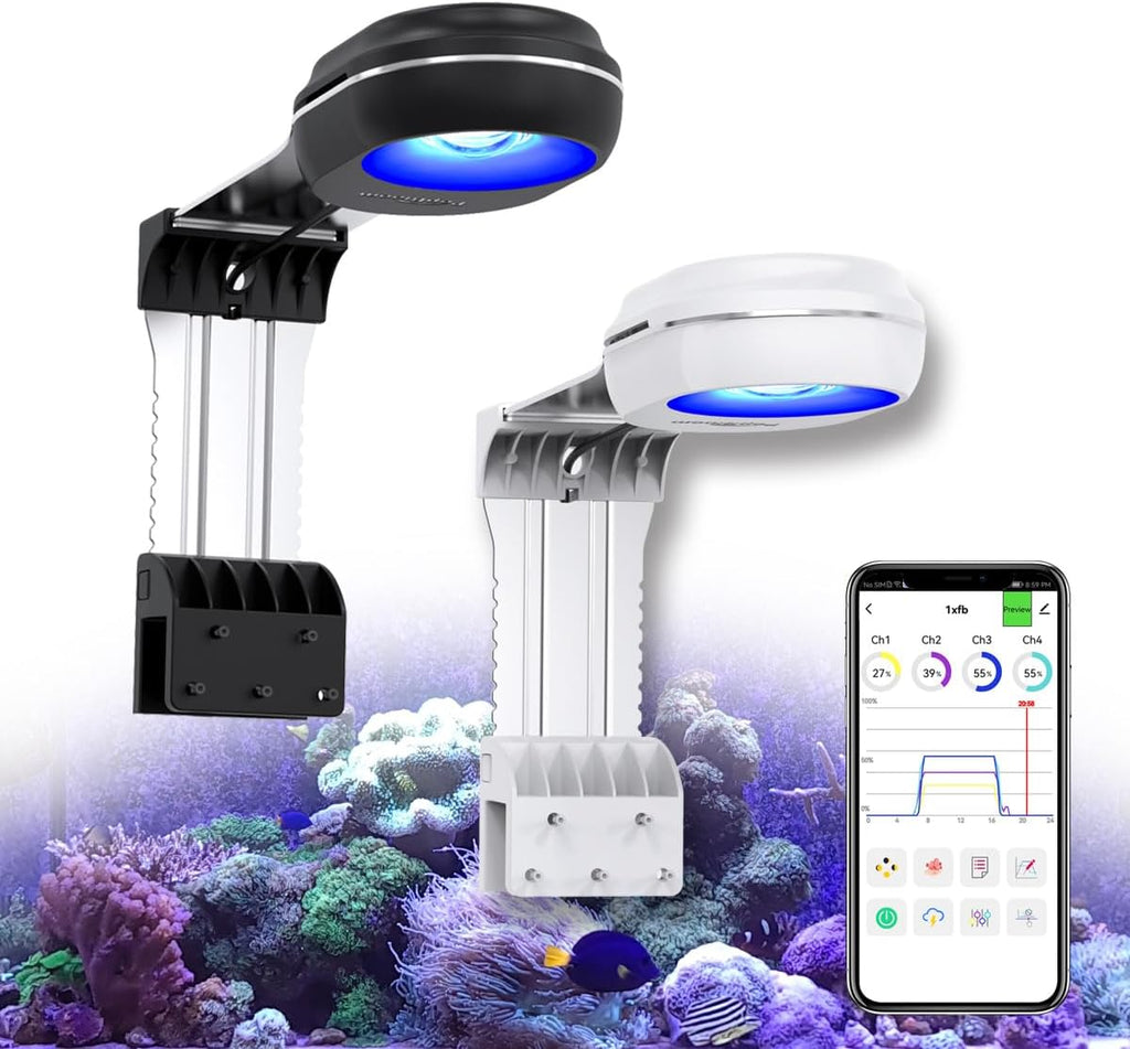 PopBloom RL60 Full Spectrum Reef Light WiFi Marine Reef LED Aquarium Light Saltwater Aquarium Fish Tank Lamp (60W WiFi Black)