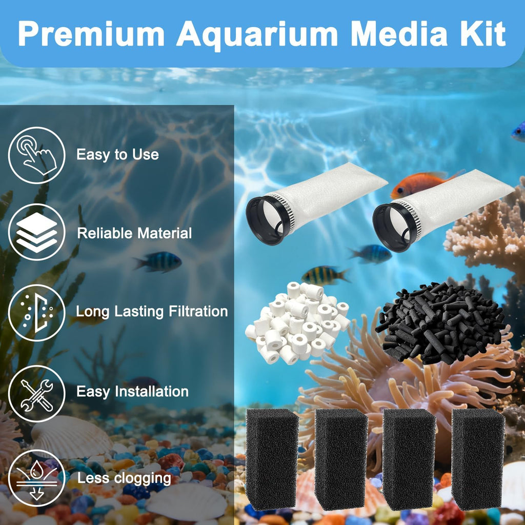 14 PCS Filter Media Maintenance Set Replacement for Waterbox AIO 20 CUBE and AIO 25 PENINSULA Aquarium Filters, Includes 2.75 Inch Filter Socks, Carbon Pellets, Ceramic Rings, AIO Filter Sponges
