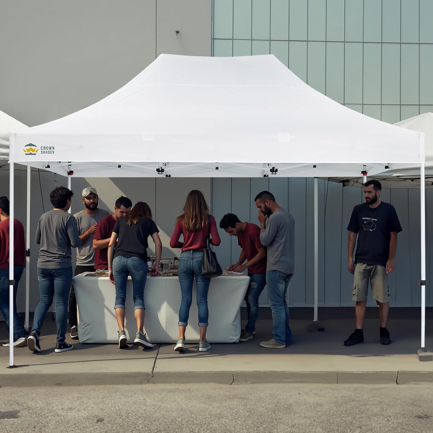 CROWN SHADES 10x15 Pop Up Canopy Tent, Thicken Frame Commercial Heavy Duty Tent, 8 Stakes & 4 Sandbags & 4 Ropes, Outdoor Canopies for Events, Parties,White