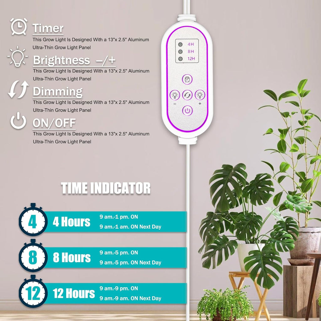 Grow Lights for Indoor Plants Full Spectrum, LED Plant Light with Stand, Adjustable Height, 4/8/12H Timer, 10 Dimmable Levels & 3 Lighting Modes (Stand-2 Head)