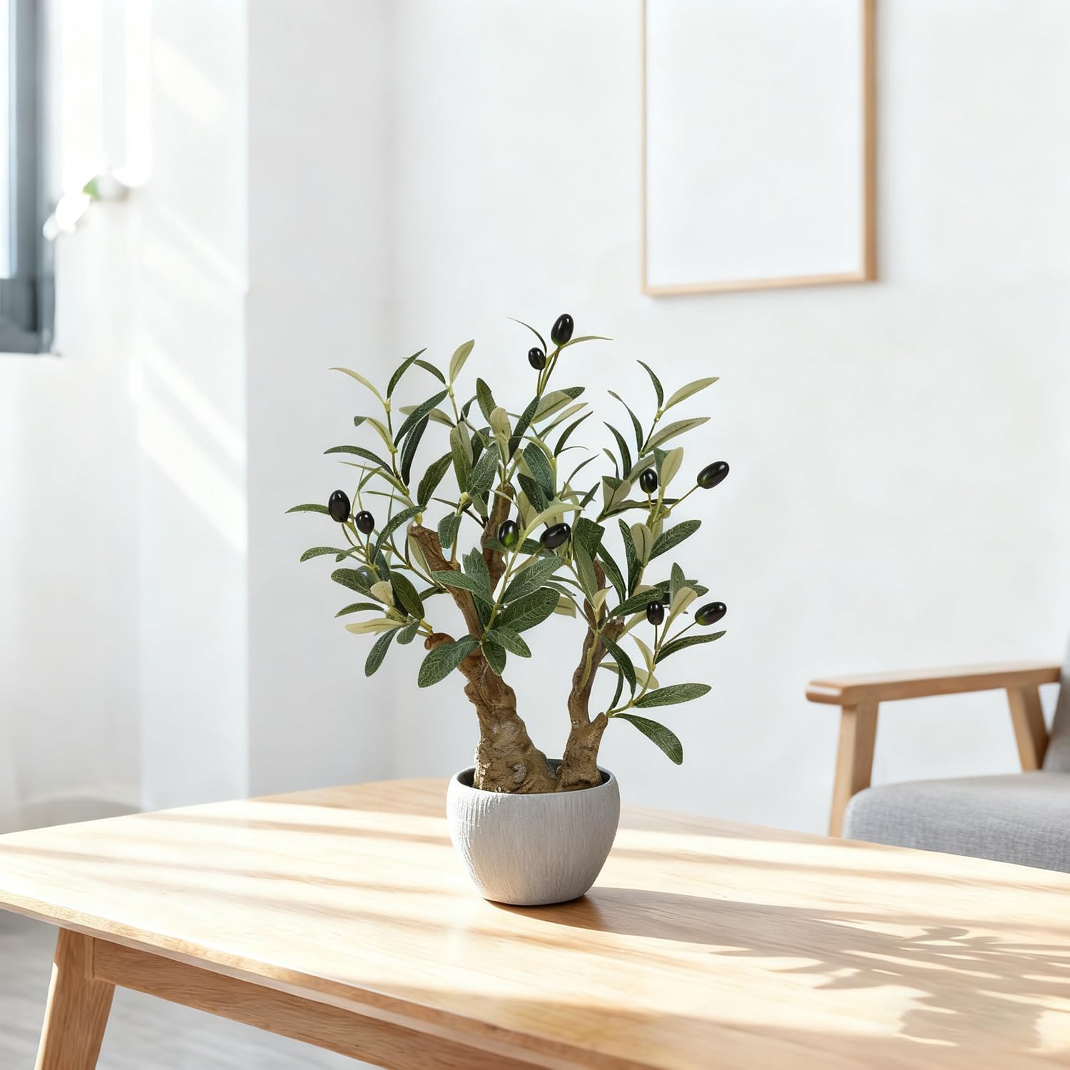TOARTi Artificial Olive Tree Potted Plant with Stone Pot, 18.5" Tall Japanese Bonsai Tree Faux Plants Desk Plant, Realistic Greenery Decor for for Home Bedroom Bathroom Office Desk