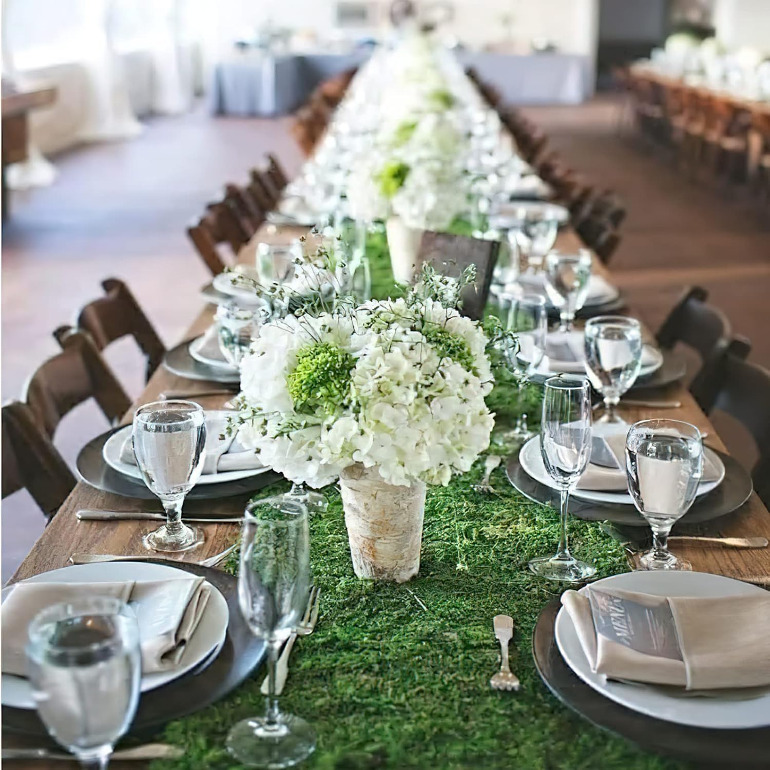 2 Pcs Moss Table Runner Preserved Moss Mat for Crafts Wedding Party Decor 12" x 48" Green Moss Roll for Fairy Gardens Woodland Table Decor Green Grass Wall 30x120cm