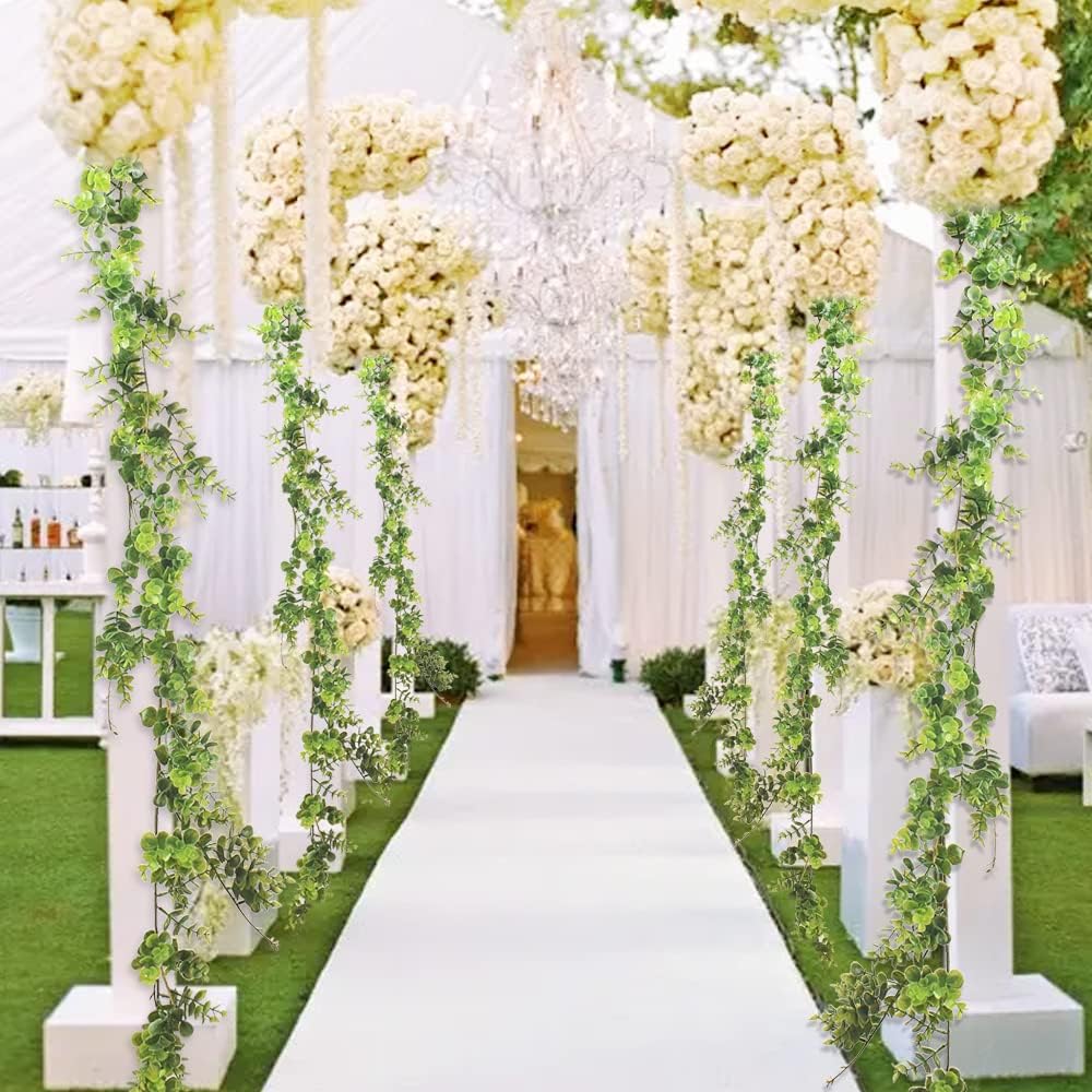 homEdge Artificial Boxwood Garland, 2 Packs 6 Ft Lifelike Greenery Vine Hanging Garland for Wedding Backdrop Arch Wall Decoration