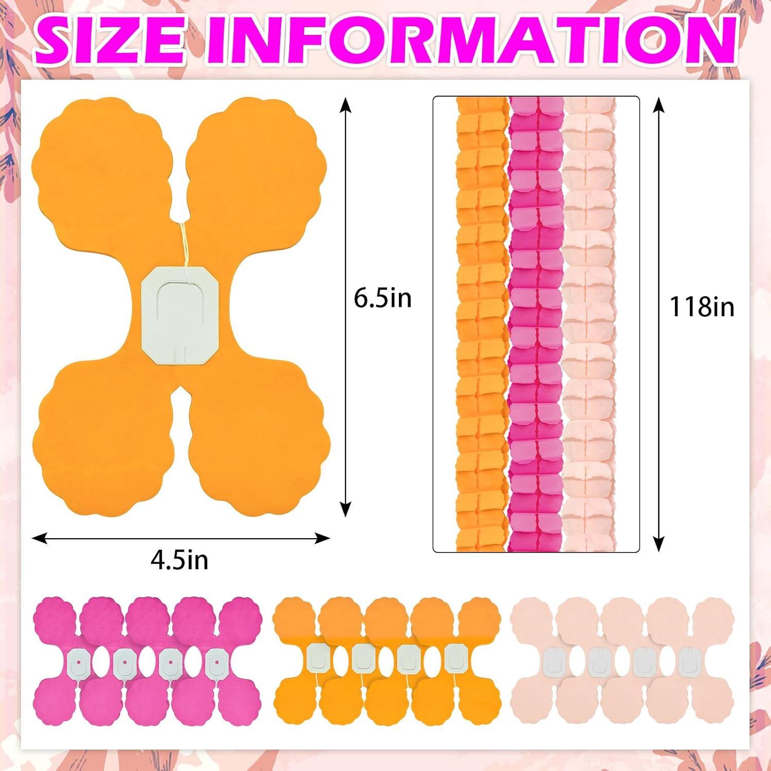 12Pcs Pink and Orange Party Decorations, Hot-Pink Orange Paper Streamers Garland for Girls Women Birthday Sunset Bridal Wedding Baby Shower Backdrop Decor Thanksgiving Friendsgiving Party Decorations