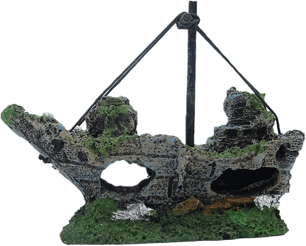 Aquarium Resin Ship Ornament,Shipwreck Fish Cylinder Decoration Rockery is Suitable for Fresh Water Seawater Aquarium Decoration