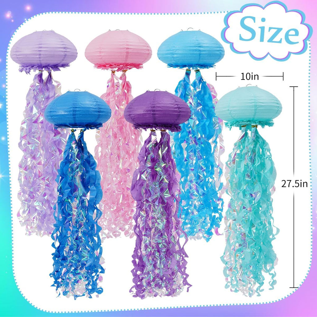 Mermaid Birthday Decorations, Jellyfish Paper Lanterns for Ocean Mermaid Baby Shower Under The Sea Party Decorations Pack of 6 Colorful