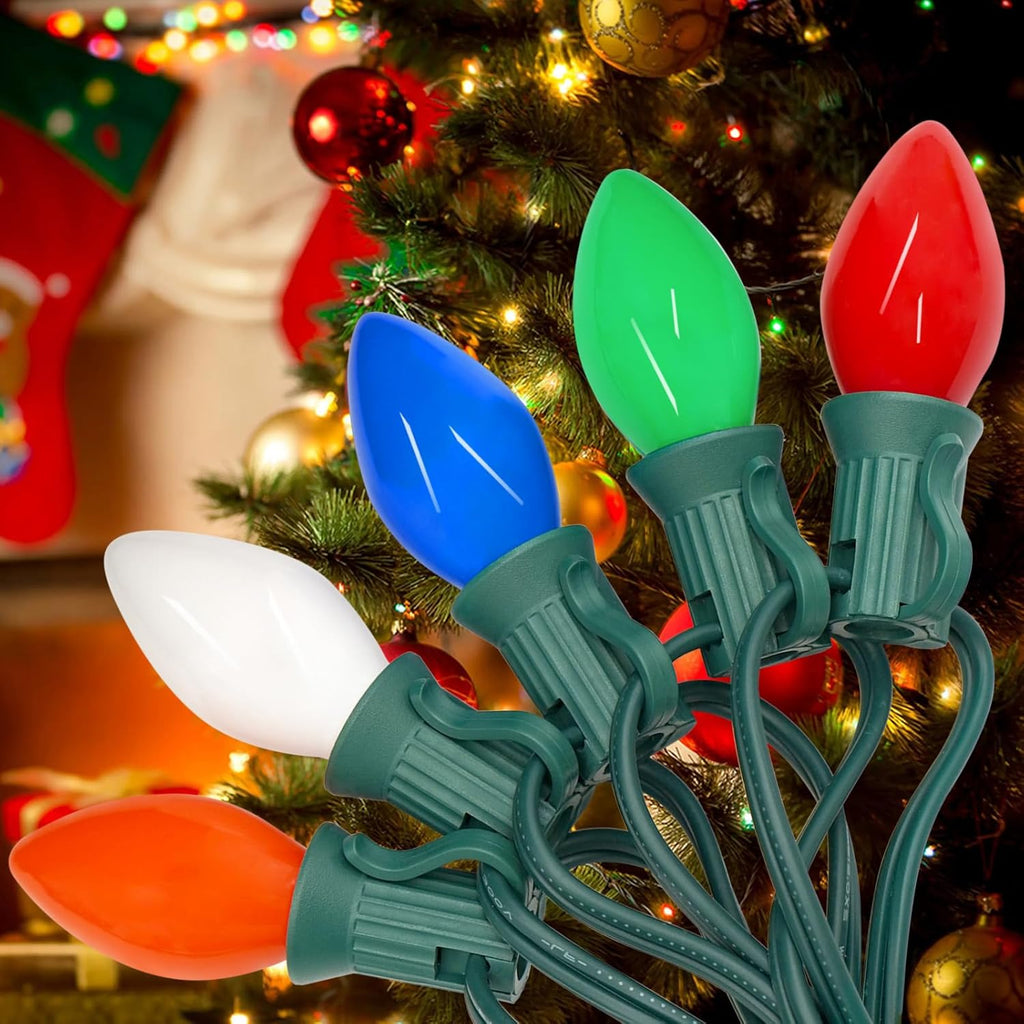 Couah 2 Pack 50 Ft C7 Christmas String Lights, Vintage Christmas Lights with 54 Multicolor C7 Light Bulbs Outdoor C7 Christmas Lights for Christmas Tree Party Backyard Wedding