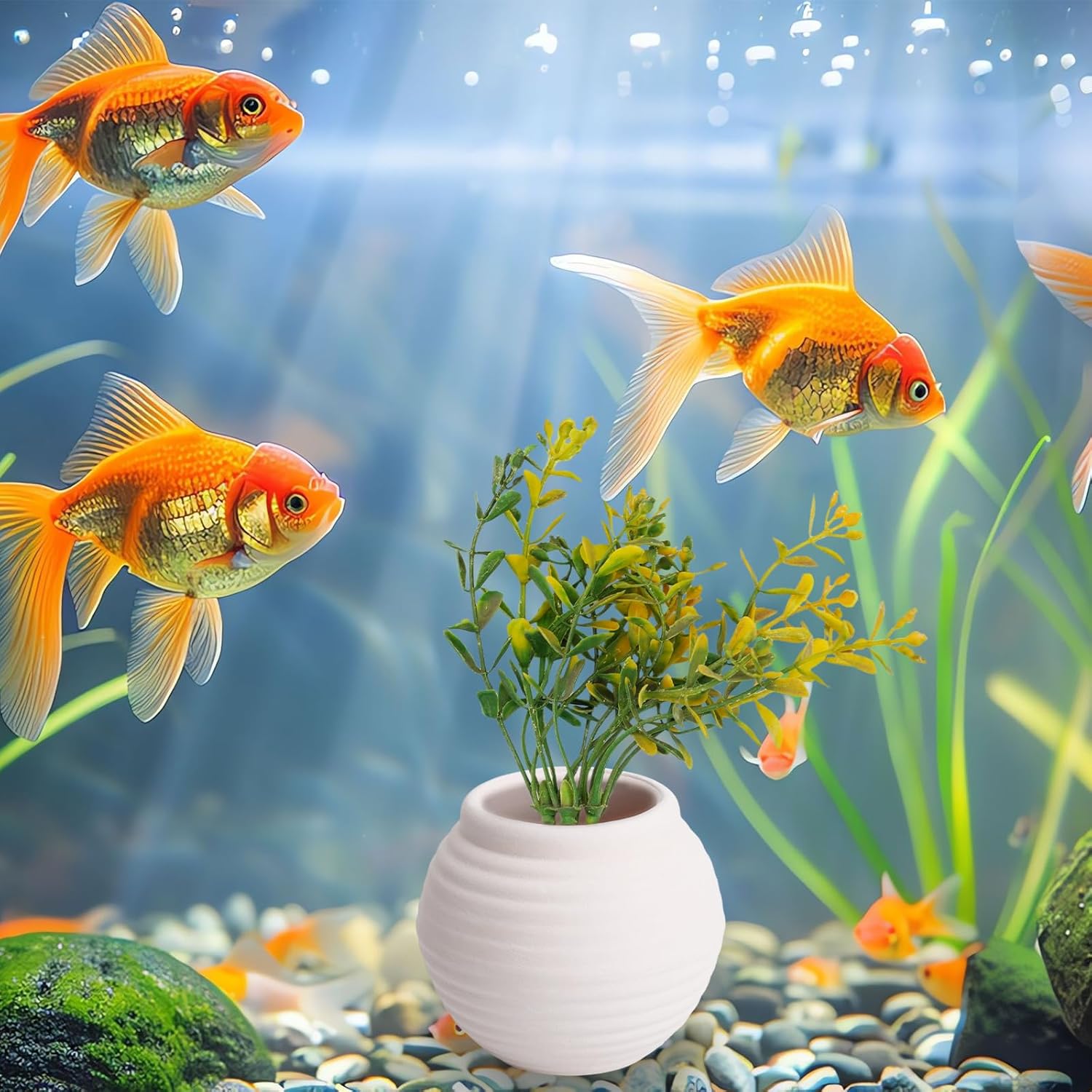 Ceramic Aquarium Decorations Hideaway Rock Cave for Fish Shrimp Turtle Crab to Breed, Rest and Play, Small Fish Bowl Hiding Cave, White