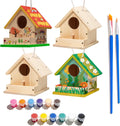 4 Sets Wooden Birdhouse Kit for Outdoor DIY Paint Your Own Wood Kid Art Craft Outdoor Birdhouse Kit Hanging Bluebird Cardinals for Spring Summer STEM Projects