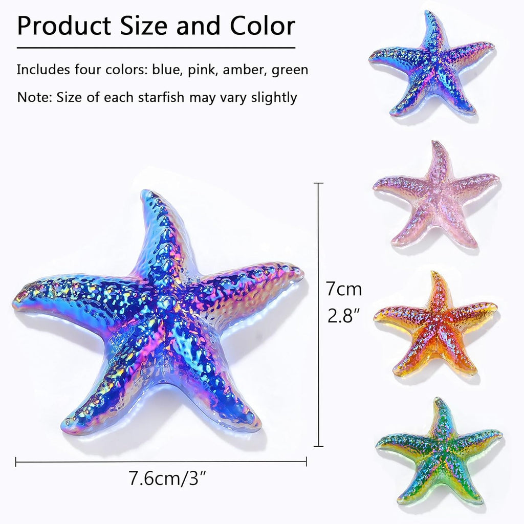 Movdyka 4pcs Starfish Crystal Figurine Desk Decor Handmade Blown Glass Sea Star Beach Themed Animals Ornaments Collectible Crafts Sea Glass Gifts