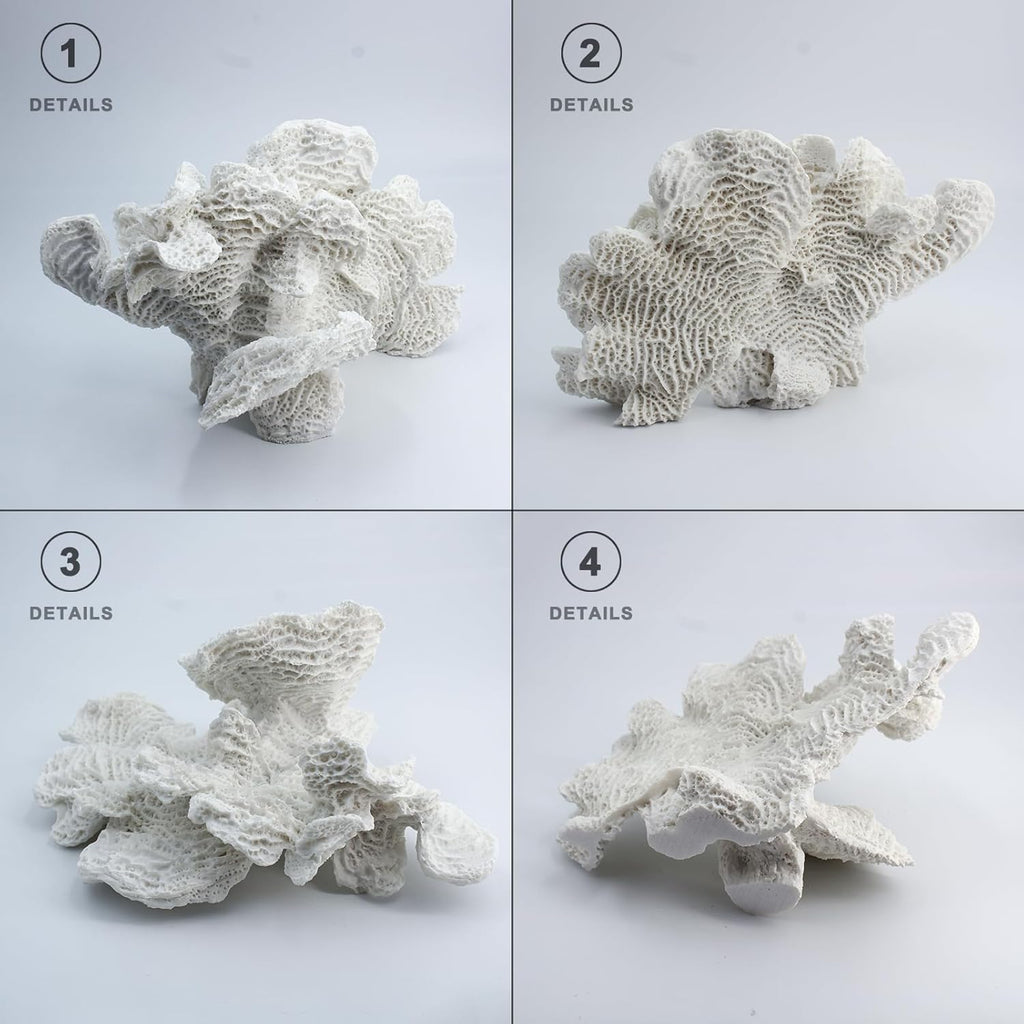 Artificial Sea Coral Statue, Coral Sculpture Home Decor Resin Nautical Decor, Coastal Decorations for Home Beach Themed Decor for Party Wedding Room Kitchen Table Shelf (White)