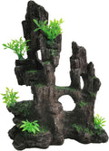 kathson Aquarium Mountain View Stone Resin Fish Tank Decoration Betta Hideout Caves Rockery Landscape Tree Rock Hiding Cave Decor for Small Fish Shrimp Play Ornament