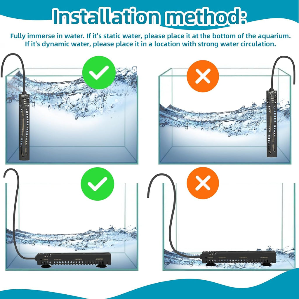 SEAOURA Small Aquarium Heater, 25W Mini Turtle and Betta Fish Tank Heater 1-6 Gallon Tank, Adjustable Submersible Aquarium Heater with External Controller for Freshwater and Saltwater