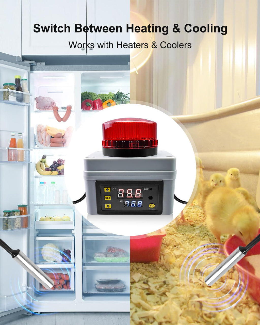 12V Digital Temperature Alarm Monitor with Remote Control – 120DB High/Low Temp Alert, Waterproof Sensor Probe, – -50℃-110℃ Temperature Thermometer for Refrigerator RV Cold Chain Farm Pond Factory