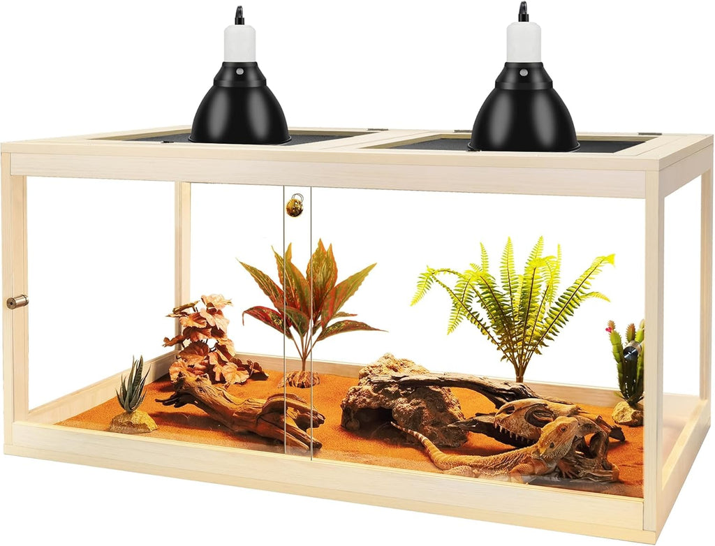 PROLEE Retile Tank,Bearded Dragon Tank,Lizard Tank with Metal Mesh Roof Door, Acrylic Panel Snake Tank with Lock Design,Oak,60Gallons