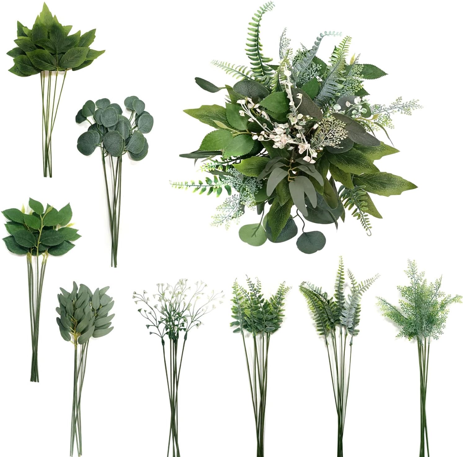 Greenery for Centerpieces, 48pcs with 8 Kinds of Fake Greenery Faux Greenery Stems, for Wedding Vase Bouquet Table Centerpieces and Spring Floral Arrangement Decor
