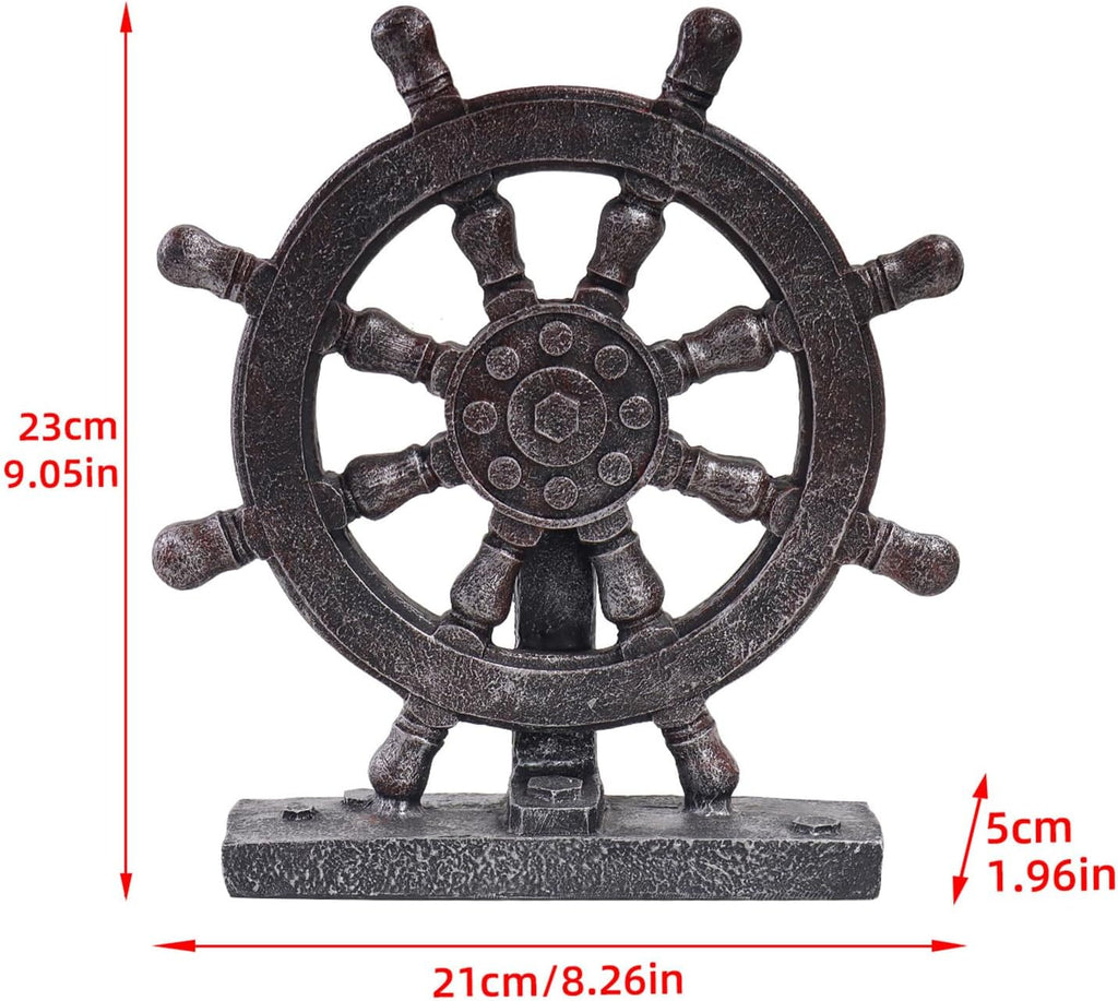 Ship Steering Wheel Boat Sculpture Decor Nautical Rudder Figurine Resin Handicraft Statue Model for Bookshelf Desktop Ornaments Home Decoration