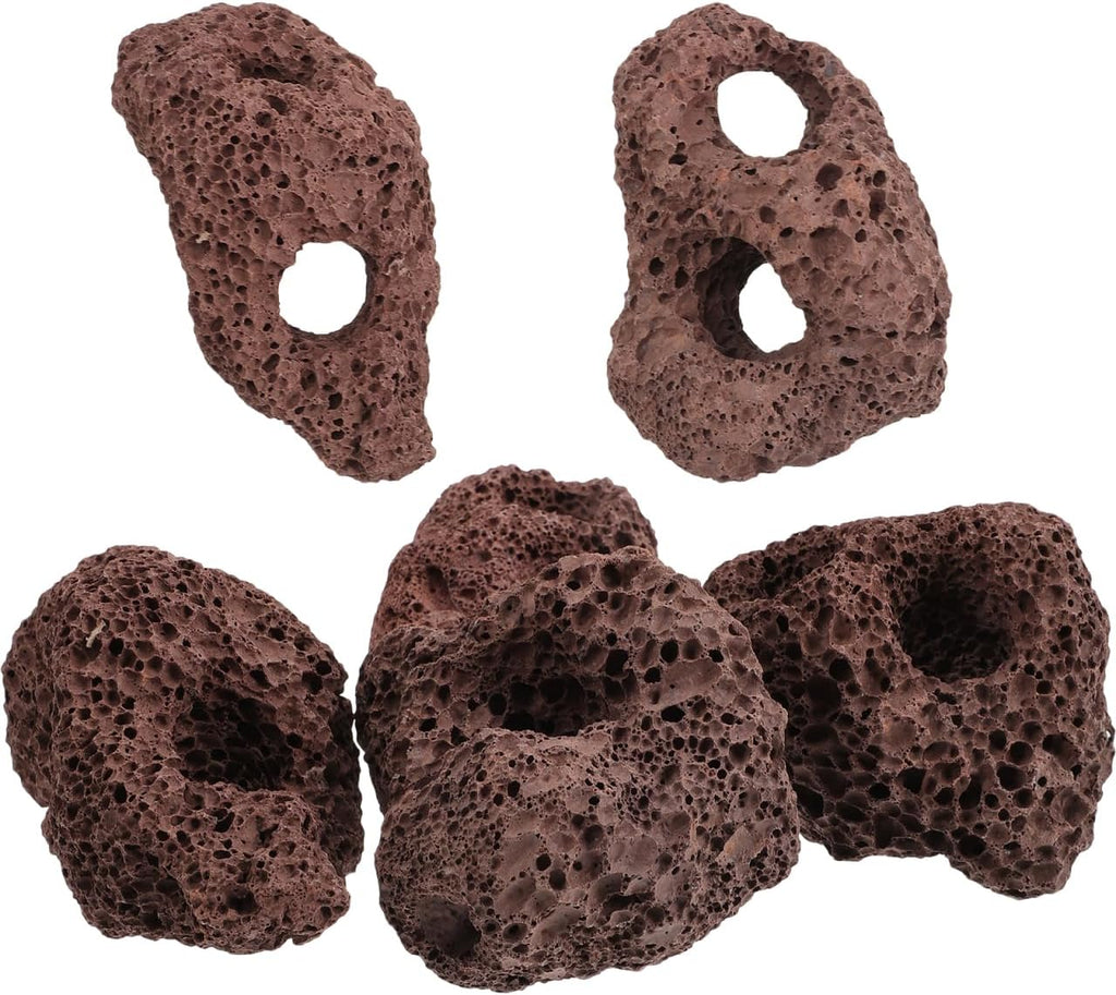 DOITOOL Lava Rock Aquarium, 6PCS Lava Volcanic Rock for Aquarium Air Stone Aquatic Plants Decorations for Aquascaping, Fish Tank Ornaments, Terrarium and Landscape Design -3.93 in （Dark Brown）