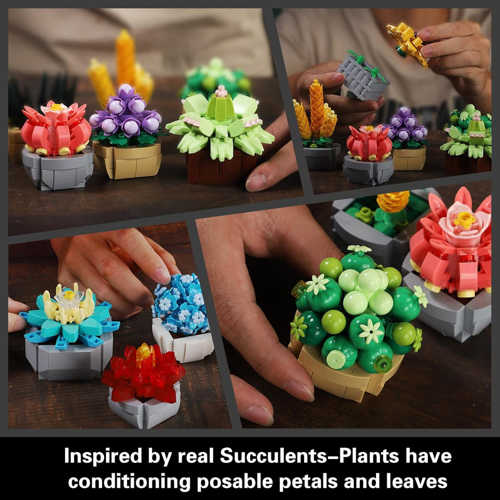 Flowers Succulents Building Sets, 12 Tiny Plants, Office Home Decor Botanical Collection Building Block Toy, Creative Birthday Housewarming Gifts, Artificial Plant Kit for Kids Adults Women (1174 PCS)