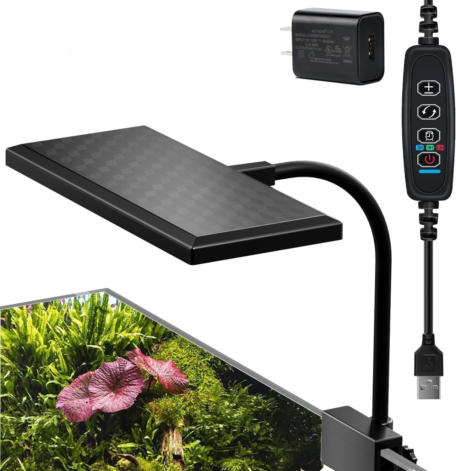 Aquarium Light, 3 Mode Clip on Fish Tank Light with Timer Function, Full Spectrum Aquarium Plant Light, Adjustable Brightness, for 10-20 Inch Fish Tank