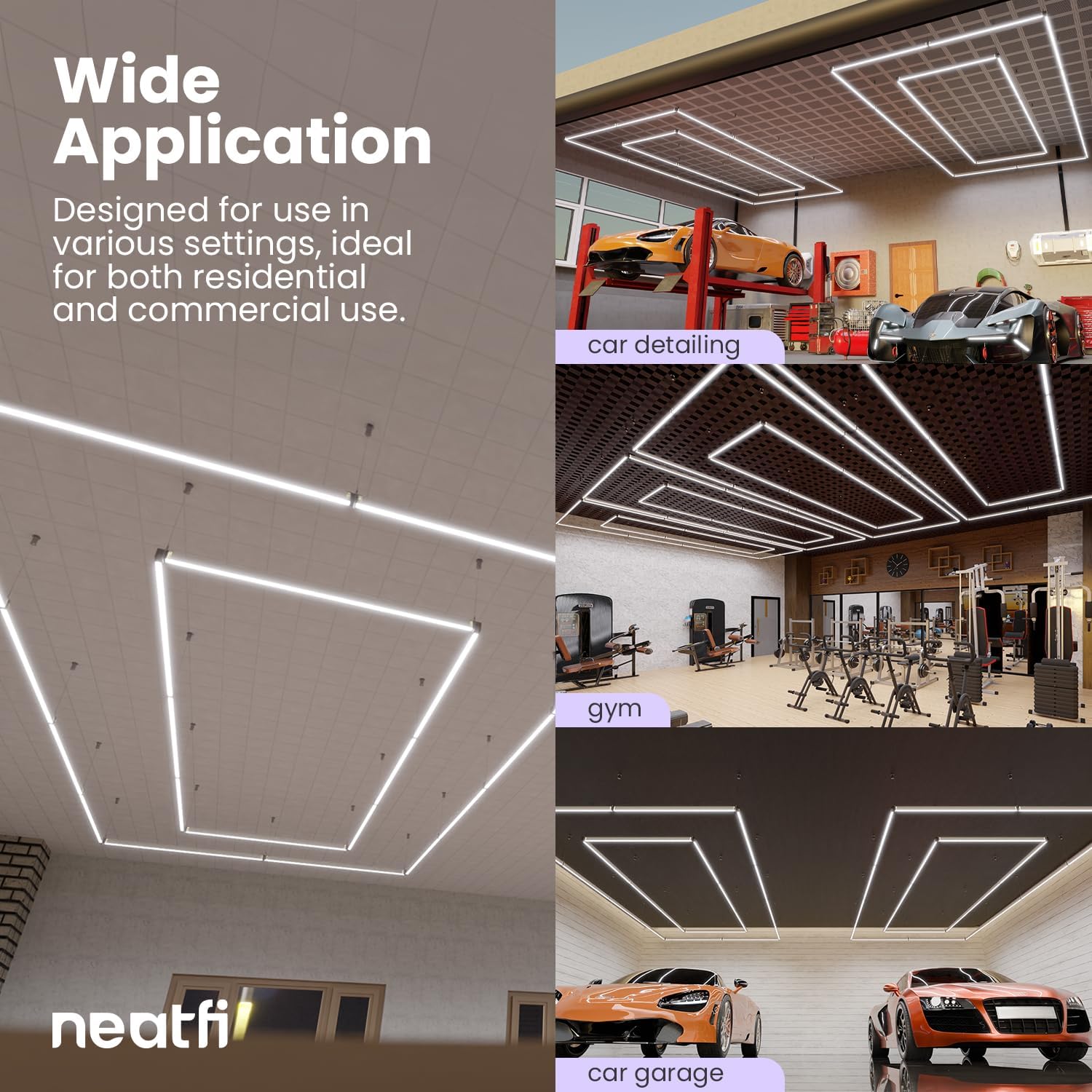 Neatfi LED Bright Garage Light, 35,200 Lumens, Ceiling Lighting for Auto Shops, Car Detailing, Gym, Basement, Warehouse, Barber and Beauty Salons (Cool White, 2 Rectangles with Hanging Kit)